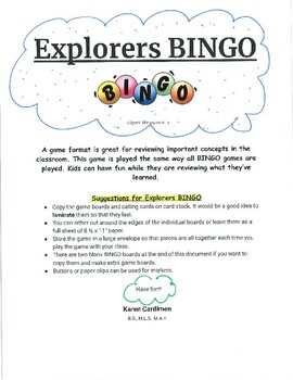 Preview of Explorers BINGO Game