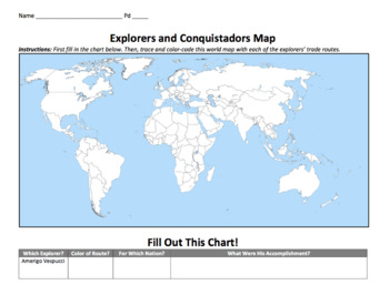Preview of Explorers & Conquistadors Map Activity / Trace the Famous Voyages!