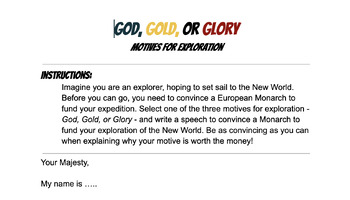 Preview of Explorers - God, Gold, and Glory Activity