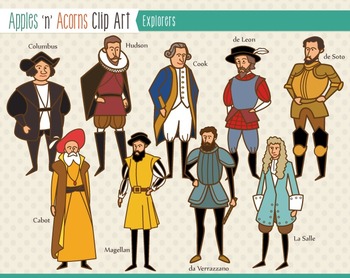 Preview of Explorers History Clip Art - color and outlines
