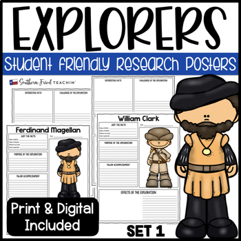 Preview of Explorers Set One Biography Research Project Posters - Printable & Digital