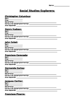 Preview of Explorers information sheet