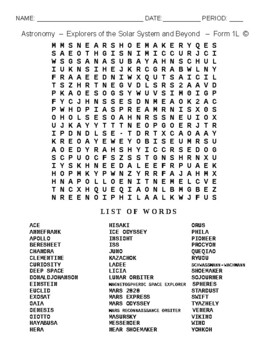 Preview of Explorers of the Solar System and Beyond - Word Search Worksheet - Form 1