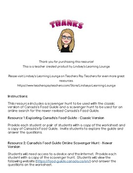 Preview of Canada's Food Guide - Exploring Canada's Food Guide Scavenger Hunt