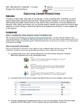 Preview of Exploring Career Possibilities- Unit Project