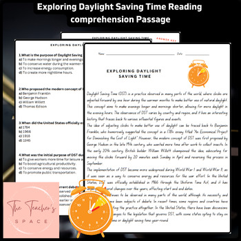 Preview of Exploring Daylight Saving Time Reading Comprehension Passage