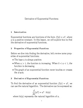 Preview of Exploring Derivatives of Exponential Functions