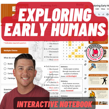 Preview of Exploring Early Humans - Early Humans Unit - Presentation, Notes, Quiz, Vocab