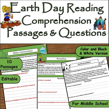 Preview of Exploring Earth: Middle School Reading Comprehension for April 22nd Earth Day