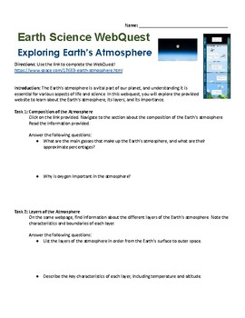 Preview of Exploring Earth's Atmosphere WebQuest with Answer Key