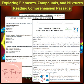 Preview of Exploring Elements, Compounds, and Mixtures Reading Comprehension Passage