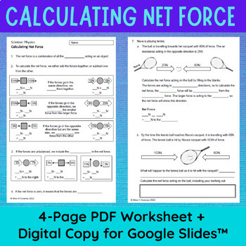 Preview of Exploring Force Diagrams and Calculating Net Force | Scaffolded Worksheets