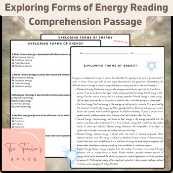 Preview of Exploring Forms of Energy Reading Comprehension Passage