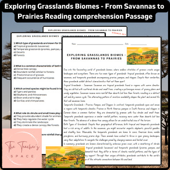 Preview of Exploring Grasslands Biomes - From Savannas to Prairies Reading Comprehension Pa