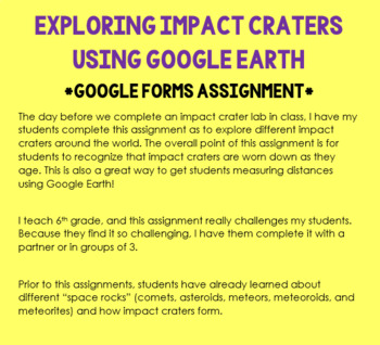 Preview of Exploring Impact Craters Using Google Earth (Google Forms Assignment)