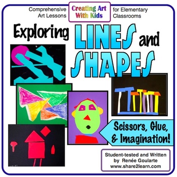 Preview of Art Lesson Bundle Kindergarten Activities Lines and Shapes Math Integrated