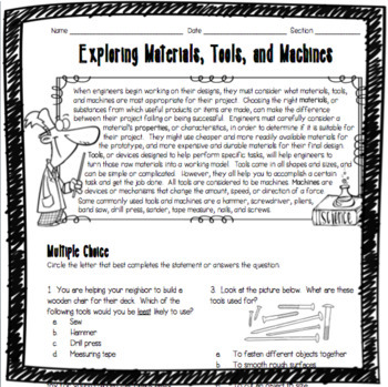 Preview of Exploring Materials, Tools, and Machines Worksheet {for STEM!}