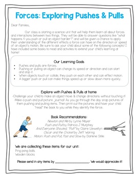 Preview of Exploring Pushes & Pulls Parent Letter- Activities, Book Recommendations & Vocab