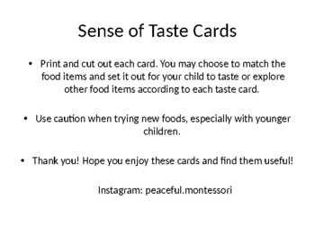 Preview of Exploring Sense of Taste Cards
