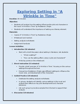 Preview of Exploring Setting in a Wrinkle in Time