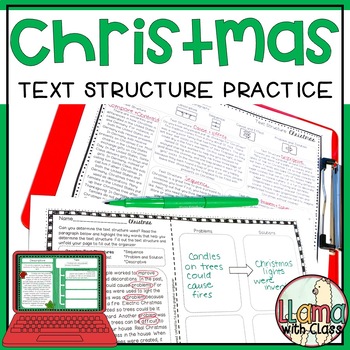 Preview of Christmas Reading Passages with Text Structure Practice + Graphic Organizers