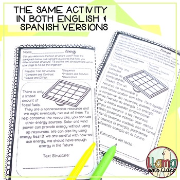 Ecosystem Reading Worksheets with Text Structure Practice in English &  Spanish