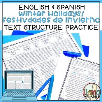 Preview of Winter Holidays Text Structure Reading Worksheets in English & Spanish