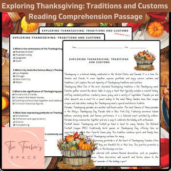 Preview of Exploring Thanksgiving: Traditions and Customs Reading Comprehension Passage