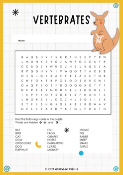 Preview of Exploring Vertebrates: Engaging Worksheet Activity and Word Search Puzzle