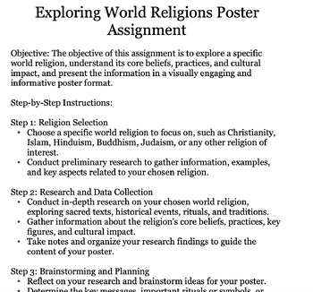 Preview of Exploring World Religions Poster Assignment