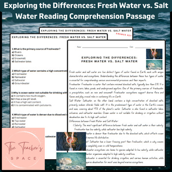 Preview of Exploring the Differences: Fresh Water vs. Salt Water Reading Comprehension