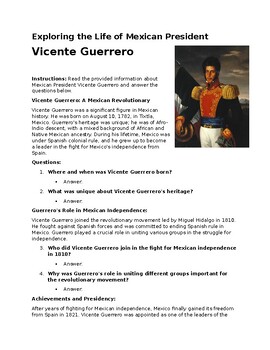 Preview of Exploring the Life of Mexican President  Vicente Guerrero