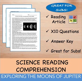 Preview of Exploring the Moons of Jupiter - Reading Passage x 10 Questions - 100% EDITABLE
