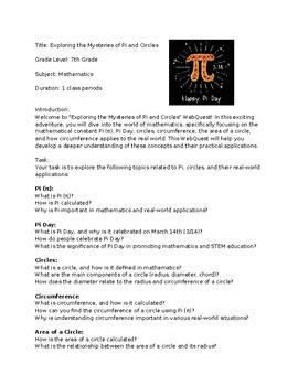 Preview of Exploring the Mysteries of Pi and Circles Web Research handout