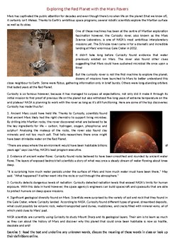 Preview of Exploring the Red Planet with the Mars Rovers - Reading Comprehension text