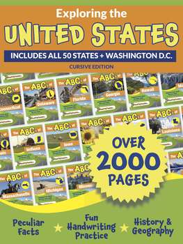 Preview of Fun Facts About USA: Cursive Printables for All 50 States