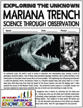 Preview of Exploring the Unknown: Mariana Trench: Science, Research & Literacy Lab Activity