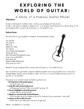 Preview of Exploring the World of Guitar: A Study of a Famous Guitarist w/ Rubric!