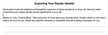 Preview of Exploring your reader identity: Handout