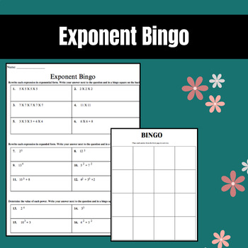 Preview of Exponent Bingo (activity, game, independent or team work)