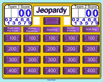 Preview of Exponent Jeopardy