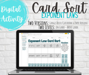 Preview of Exponent Laws Card Sort