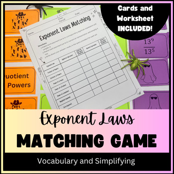 Preview of Exponent Laws Vocabulary Matching Game