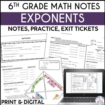 Preview of Exponent Notes and Practice for 6th Grade Math Print and Digital Resource