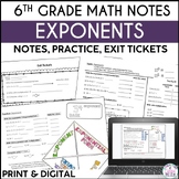 Exponent Notes and Practice for 6th Grade Math Print and D