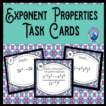 Preview of Exponent Operations Task Cards