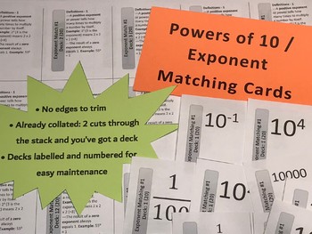 Preview of Exponent - Powers of 10 Matching Game Decks (3)