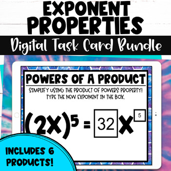 Preview of Exponent Properties Digital Task Cards Bundle | Product, Quotient of Powers