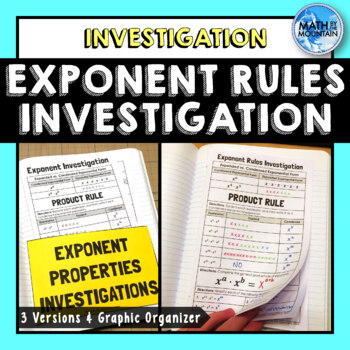 Preview of Exponent Properties Discovery Investigation & Graphic Organizer
