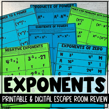 Preview of Properties of Exponents Escape Room Review Digital & Printable Practice Activity
